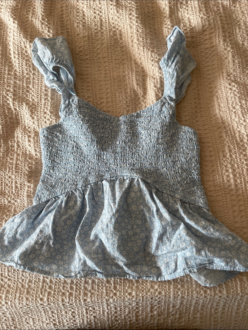 Target Light Blue Floral Smocked Peplum Tank